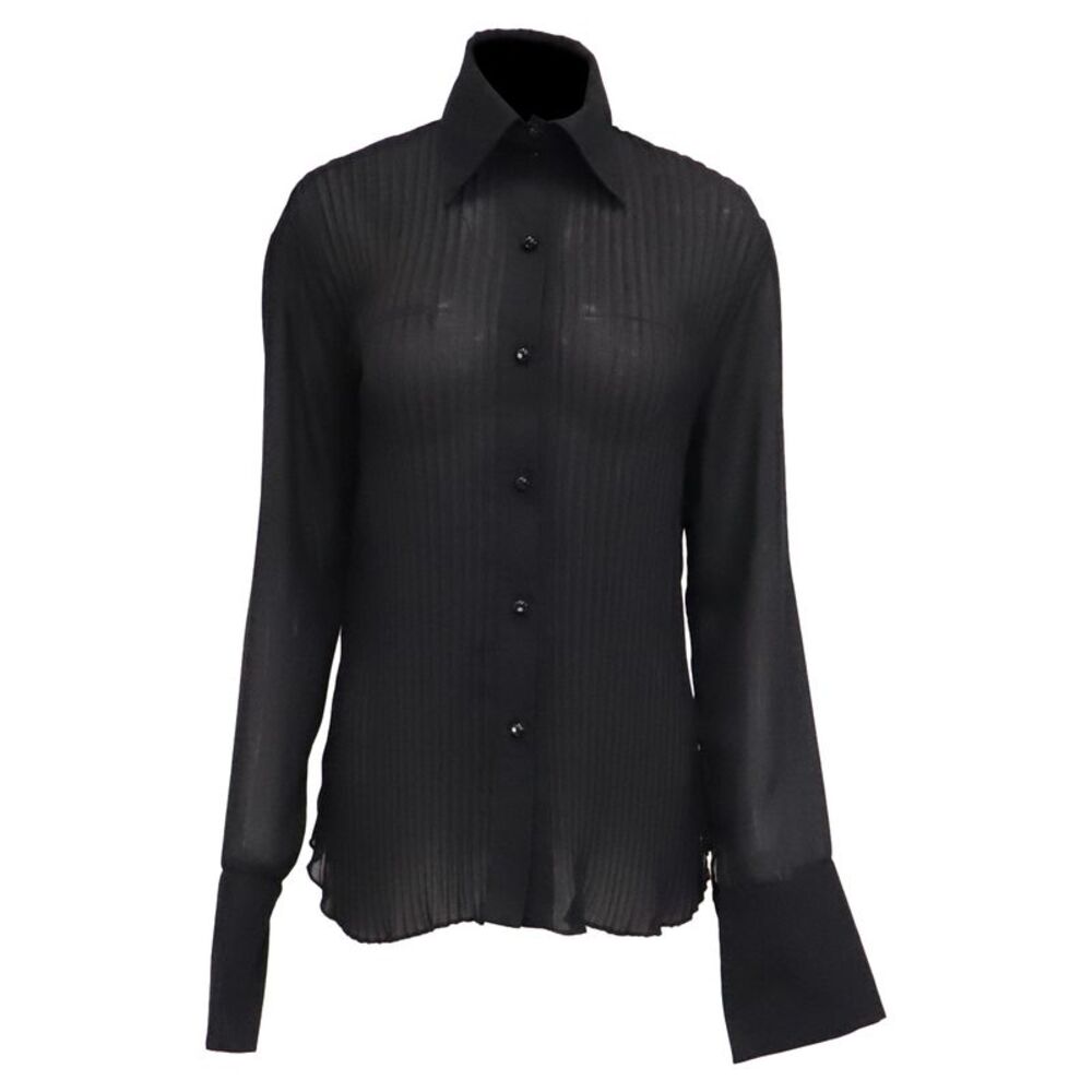 Dolce and Gabbana Collared Sheer Longsleeve Blouse in Black Viscose